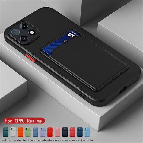 For Realme Narzo 50 Case Card Slot Wallet Soft Square Bumper Silicone