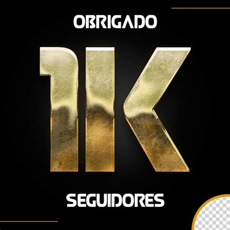 Obrigado 1k seguidores elemento 3d dorado para composición psd