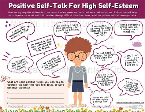 Positive Self Talk For Self Esteem Es F Worksheets Library