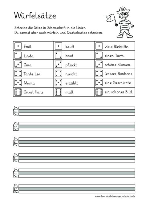 Sätze würfeln und schreiben pdf Lernstübchen