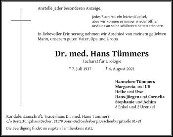 Traueranzeigen von Hans Tümmers GA Trauer de