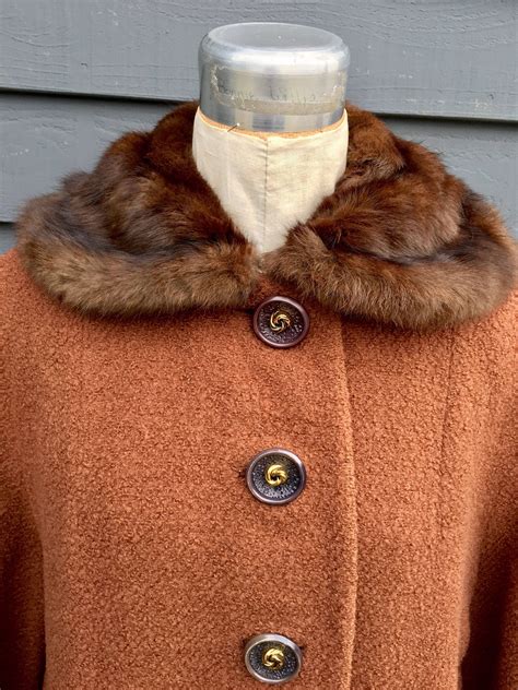 Sale 1930s 40s Coat Round Fur Collar Fur Trim Cuff Big Buttons Deco Era Volup Xl Etsy