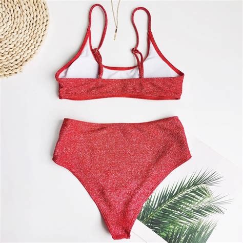 Shiny Glitter Sparkling Bikini Swimsuit Female Swimwear Women Two