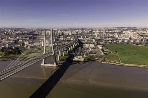 Aerial View of Vasco Da Gama Bridge Crossing the Tagus River in Lisbon, Portugal Editorial Image ...