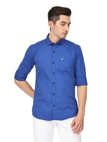 Mens Blue Plain Cotton Shirt Full Sleeves Casual Wear At Rs 260 In