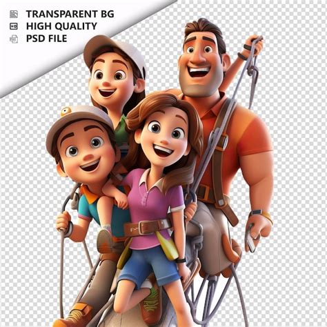 La Familia Latina De Escalada En D Estilo De Dibujos Animados De Fondo Blanco I Archivo PSD
