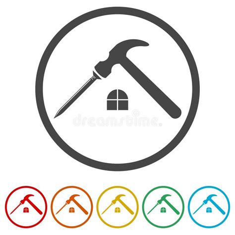 Hammer And Nail Icon 6 Colors Included Stock Vector Illustration Of