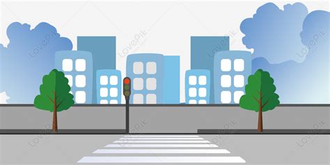 Cartoon Building Zebra Crossing Vector Tree Vector Buildings