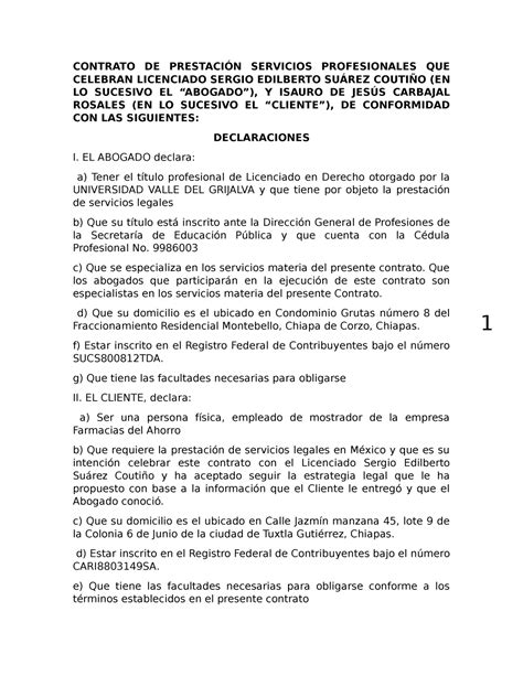 Contrato De Prestacion De Servicios Profesionales Der1418 Studocu Hot