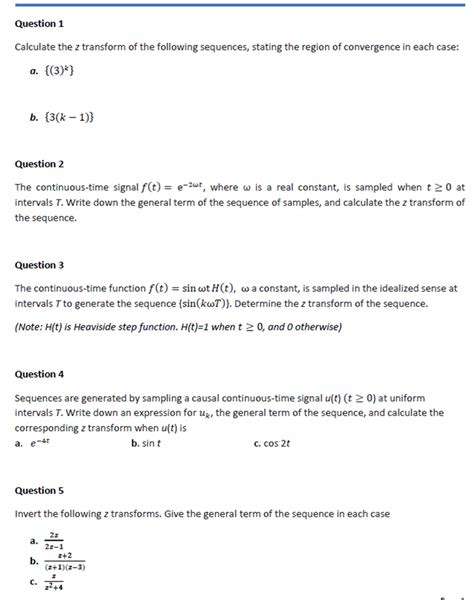 Get Answer Question 1 Calculate The Z Transform Of The Following Sequences Transtutors