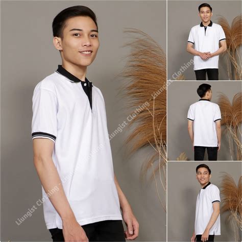 Jual Kaos Polo Unisex Putih Kerah Hitam Kaos Kerah Poloshirt Polo Shirt Pendek Shopee