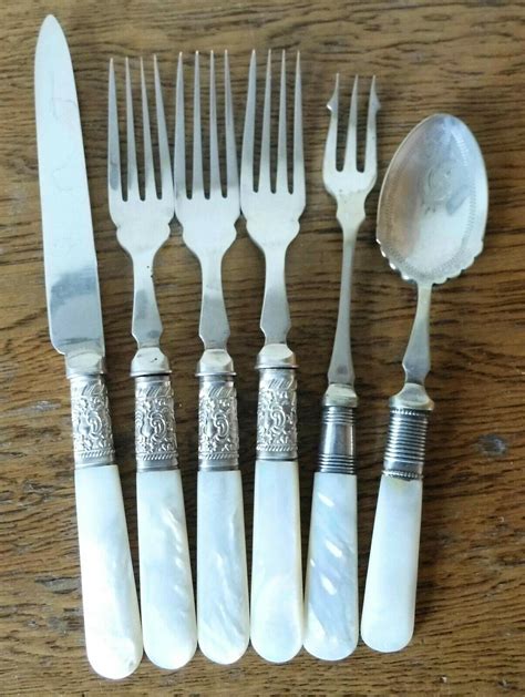 ANTIQUE 1900s SHEFFIELD SILVER PLATE MOTHER Of PEARL CUTLERY 4 Forks