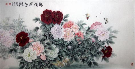 王庆升书画作品字画收藏欣赏wqs 工笔牡丹高仿字画网 高仿字画