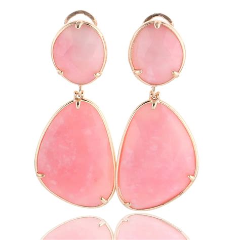 Irregular Pink Rhodochrosite Drop Earrings Gold Plating Big Natural