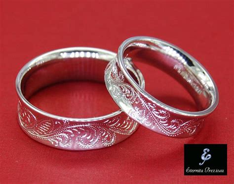 Flower Ornate Hand Engraved Wedding Band Set, Antique Engagement Ring ...