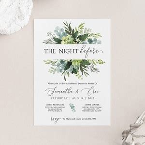 Greenery The Night Before Invitation Rehearsal Dinner Etsy