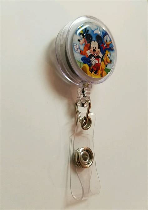 Disney Retractable Badge Reel Name Tag ID Holder Mickey Mouse Pluto