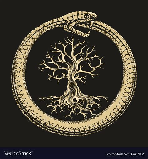 ouroboros snake  tree  life esoteric vector image