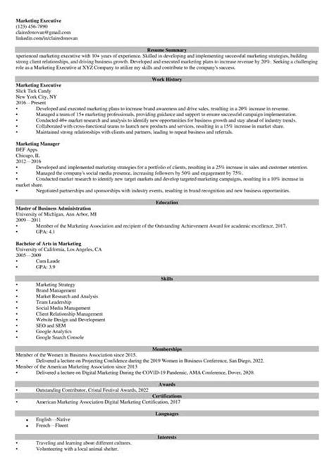 Marketing Executive Resume Sample And How To Guide 2025