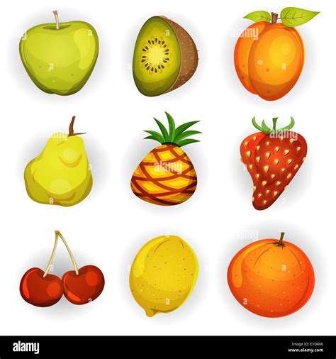 Ilustración De Una Serie De Dibujos Animados De Frutas De Primavera Y