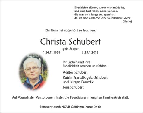 Traueranzeigen Von Schubert Trauer Anzeigen De