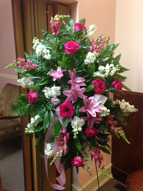 Fresh Funeral Spray Using Pink Lilies Pink Snapdragons Hot Pink Roses