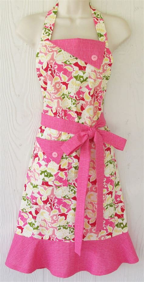 Floral Apron Pink Floral Full Apron Retro Style Apron