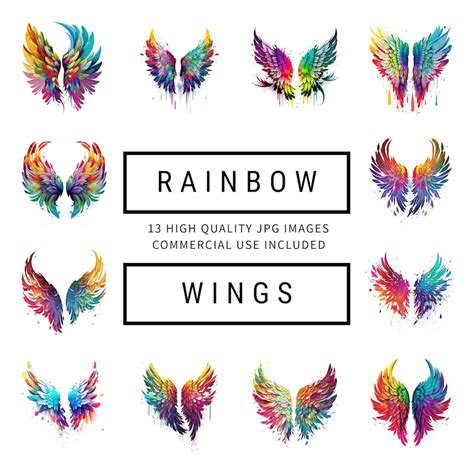 Rainbow Wings Clipart 13 High Quality Jpgs Digital Planner, Junk ...