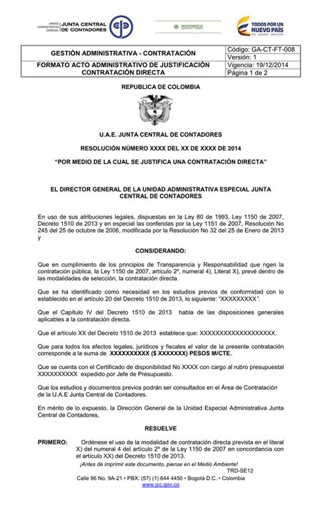 formato acto administrativo de justificación contratación directa