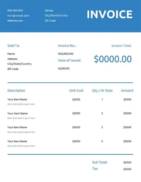 Generic Commercial Invoice Template Prewrite