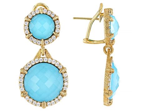 Judith Ripka Turquoise Simulant Doublet Cubic Zirconia K Gold Clad