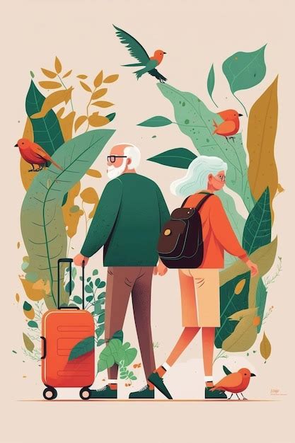 Una Ilustraci N De Una Pareja De Ancianos Dando Un Paseo Con Una Maleta