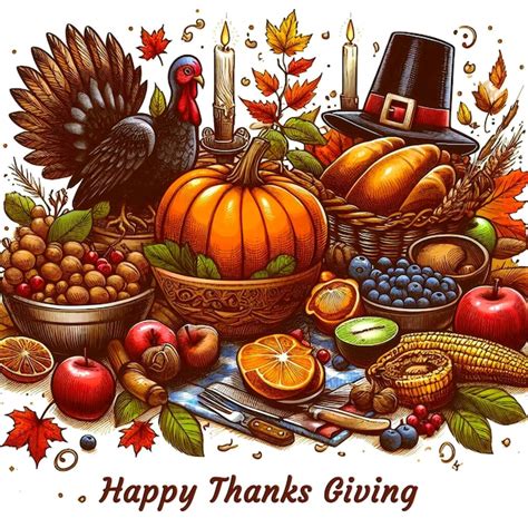 Happy Thanksgiving Day Hand Drawn Illustration Premium Ai Generated Psd