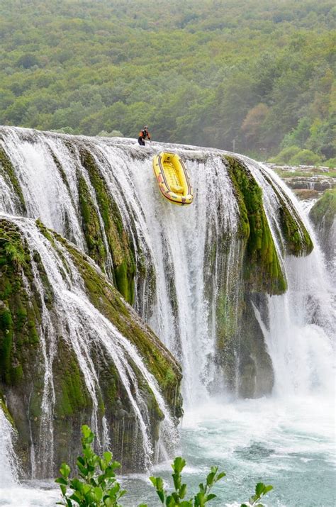 Waterfall Strbacki Buk, Rafting Editorial Photography - Image of river ...