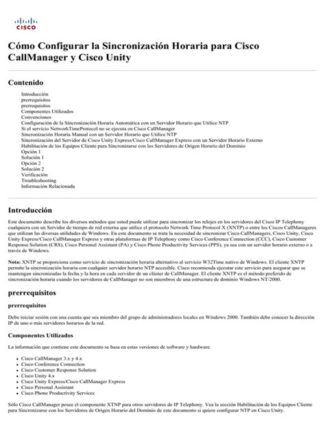 Cómo Configurar la Sincronización Horaria para Cisco CallManager