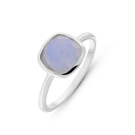 Bague En Argent Rhodi Et Calc Doine Bleue Ref