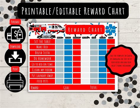 Editable Emergency Vehicle Reward Chart Chore Chart Police Etsy Canada