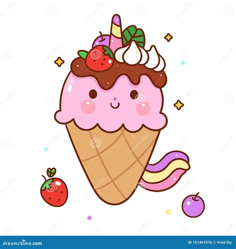 Cono De Helado Lindo Del Vector Del Unicornio Y El Rematar Mano