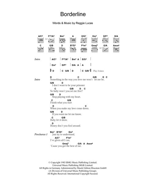 Borderline Sheet Music Madonna Guitar Chords Lyrics