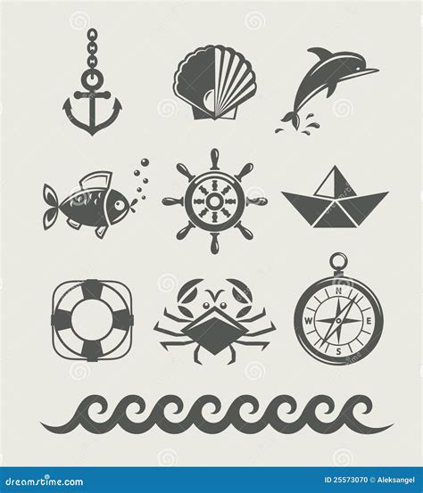 Sea And Marine Symbol Set Of Icon Stock Illustration - Image: 25573070