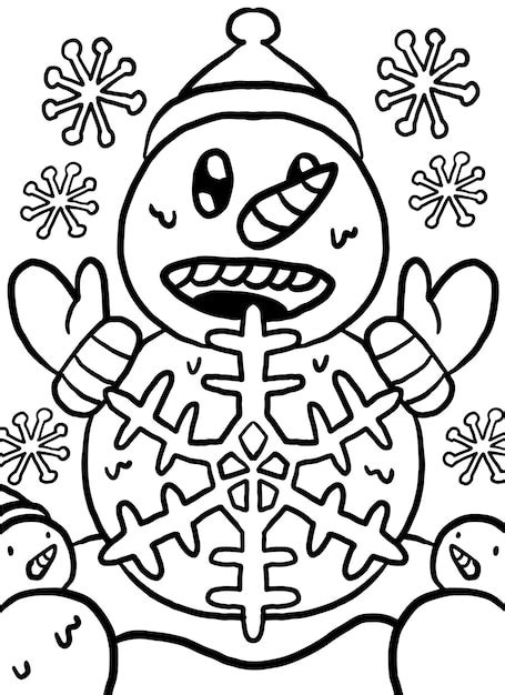 Muñeco de nieve y copo de nieve para colorear Navidad Vector Premium