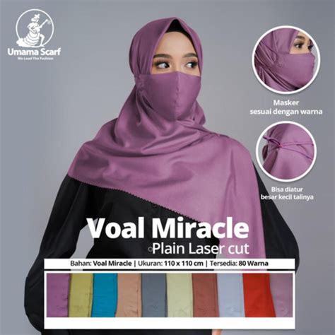 Jual Jilbab Umama Voal Miracle Plain Laser Cut Plus Masker Kota