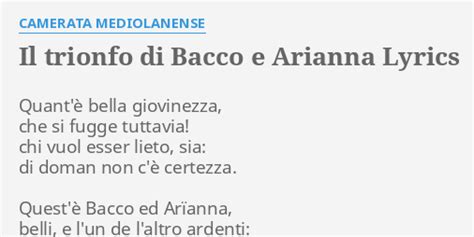 IL TRIONFO DI BACCO E ARIANNA LYRICS By CAMERATA MEDIOLANENSE Quant