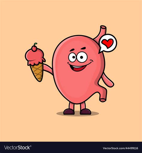 Cute Cartoon Stomach Character Holding Ice Cream Vector Image