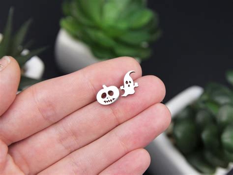 Halloween Ghost Stud Earrings Funny Pumpkin Spooky Gift Etsy