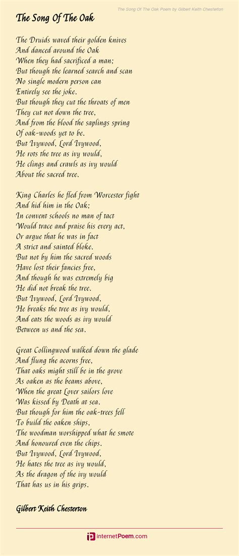 The Song Of The Oak Poem By Gilbert Keith Chesterton