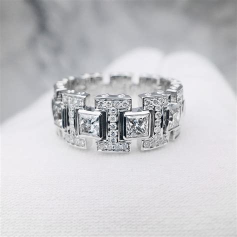 Mens Moissanite Wedding Ring Vintage Princess Cut Moissanite Etsy Uk