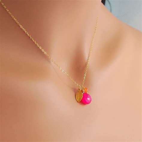 Hot Pink Bridesmaid Necklaces Fuchsia Chalcedony Orange Etsy