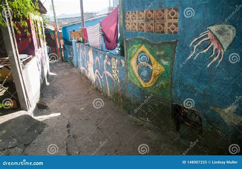 Graffiti Covered Alley in Brazil with Flag Editorial Image - Image of ...