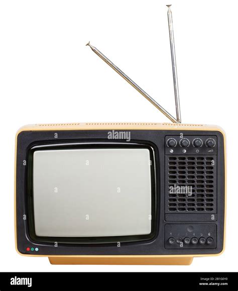 Yellow Vintage Portable Crt Tv Receiver With Antennas Isolated On White